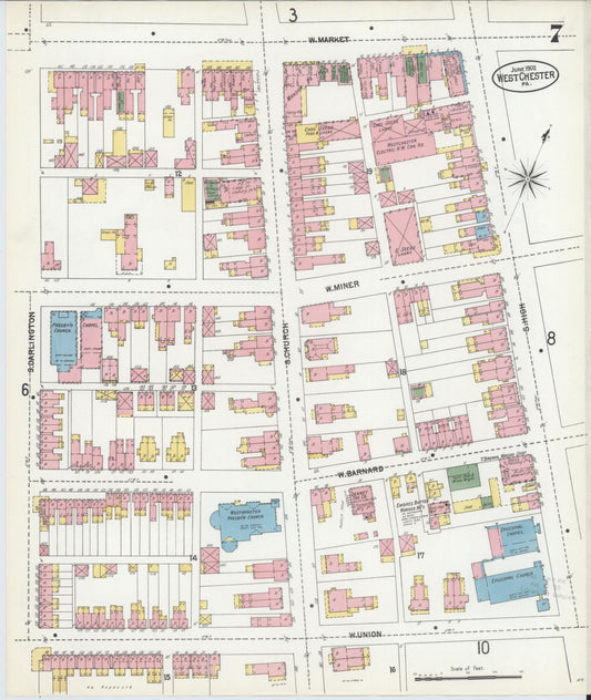 Sanborn Fire Insurance Map from West Chester, Chester County, Pennsylvania (1902), Sheet #0007 - Historic Sanborn Fire Insurance Map Print, vintage old map wall art, antique decor, genealogy gift, Pennsylvania Pennsylvania map