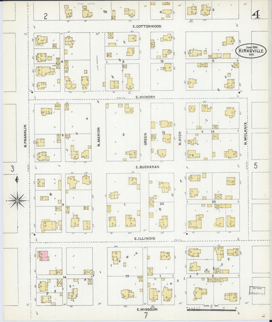 Sanborn Fire Insurance Map from Kirksville, Adair County, Missouri (1906), Sheet #0004 - Historic Sanborn Fire Insurance Map Print, vintage old map wall art, antique decor, genealogy gift, Missouri Missouri map
