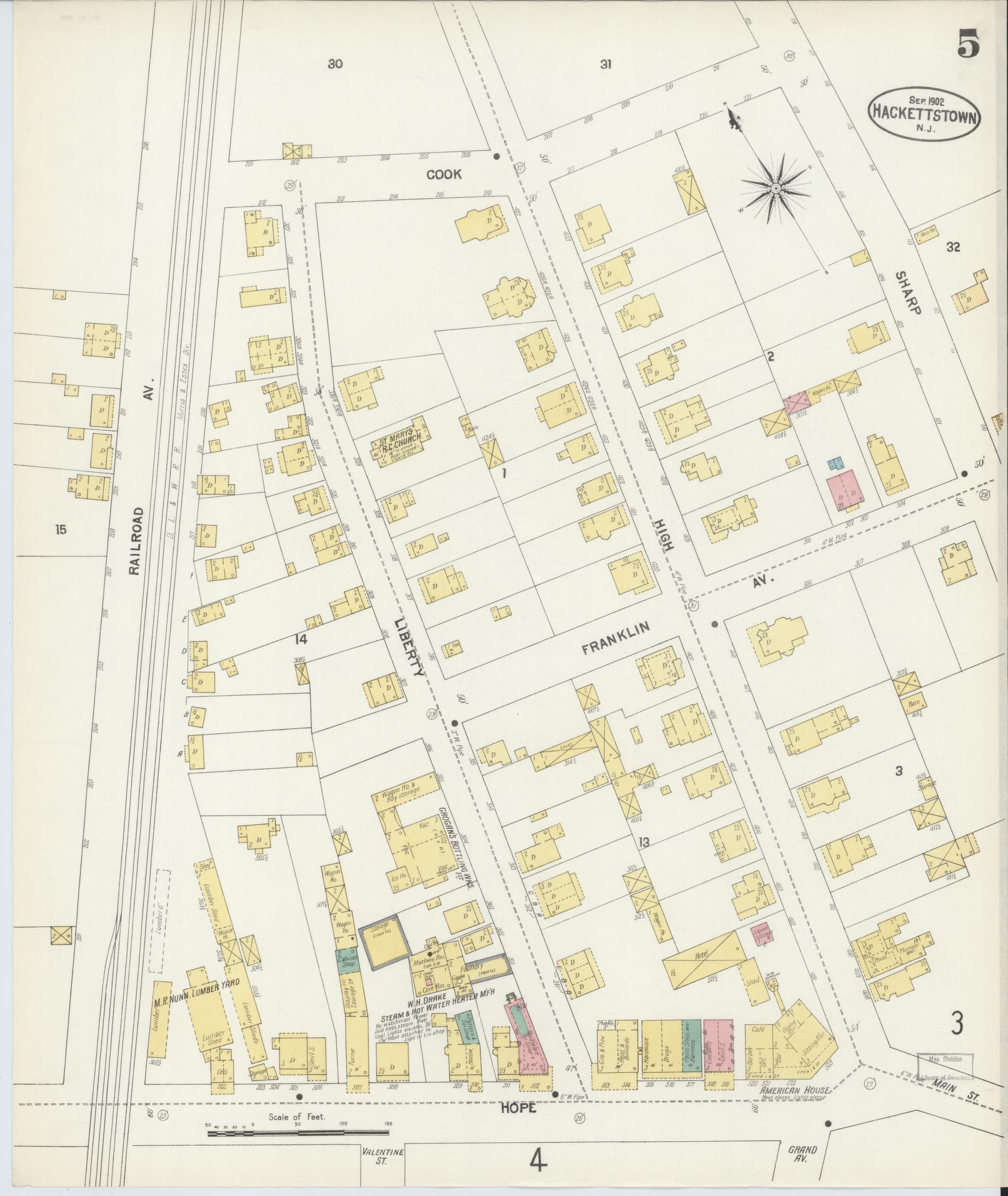 Sanborn Fire Insurance Map from Hackettstown, Warren County, New Jersey (1902), Sheet #0005 - Complete Map Set gallery image, historic Sanborn map, vintage wall art, New Jersey New Jersey