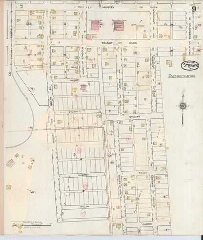 Sanborn Fire Insurance Map from Strawn, Palo Pinto County, Texas (1944), Sheet #0009 - Historic Sanborn Fire Insurance Map Print, vintage old map wall art, antique decor, genealogy gift, Texas Texas map