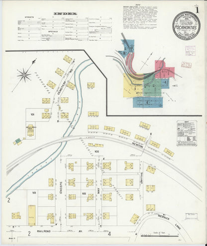 Sanborn Fire Insurance Map from Pocahontas, Tazewell County, Virginia (1908), Sheet #0001 - Historic Sanborn Fire Insurance Map Print, vintage old map wall art, antique decor, genealogy gift, Virginia Virginia map