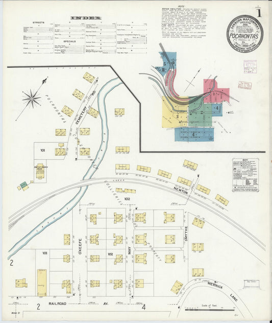 Sanborn Fire Insurance Map from Pocahontas, Tazewell County, Virginia (1908), Sheet #0001 - Historic Sanborn Fire Insurance Map Print, vintage old map wall art, antique decor, genealogy gift, Virginia Virginia map