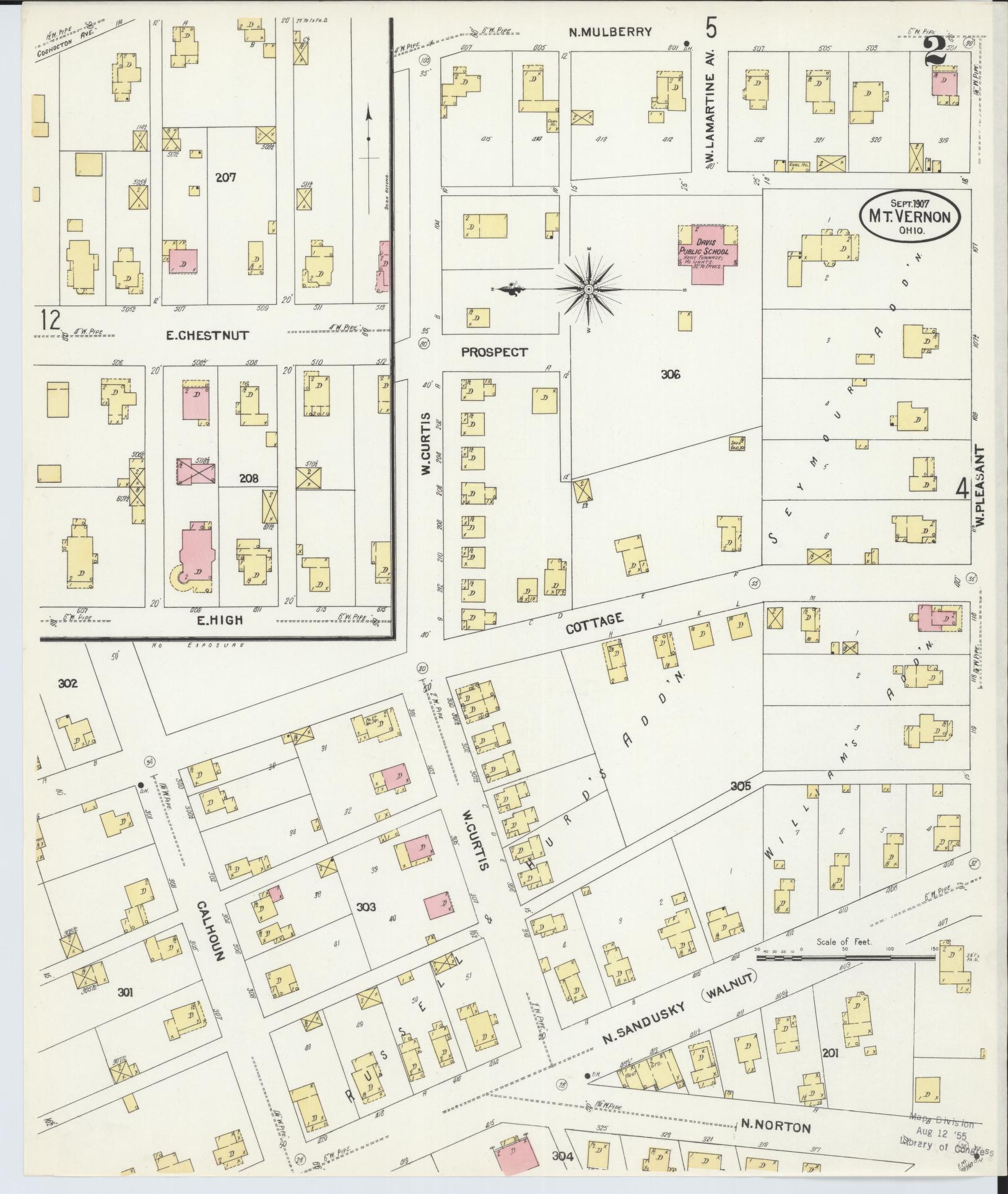 Sanborn Fire Insurance Map from Mount Vernon, Knox County, Ohio (1907), Sheet #0002 - Historic Sanborn Fire Insurance Map Print, vintage old map wall art, antique decor, genealogy gift, Ohio Ohio map