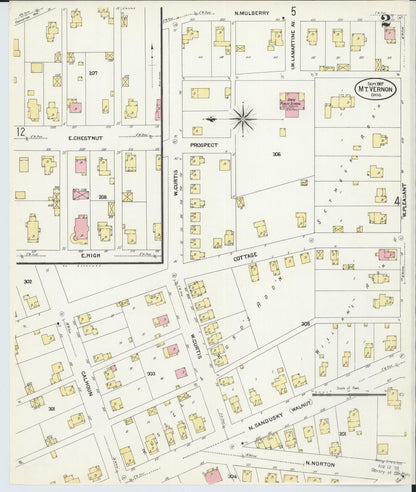Sanborn Fire Insurance Map from Mount Vernon, Knox County, Ohio (1907), Sheet #0002 - Historic Sanborn Fire Insurance Map Print, vintage old map wall art, antique decor, genealogy gift, Ohio Ohio map