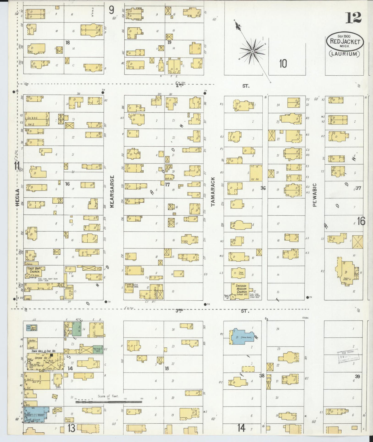 Sanborn Fire Insurance Map from Red Jacket, Houghton County, Michigan (1900), Sheet #0012 - Historic Sanborn Fire Insurance Map Print, vintage old map wall art, antique decor, genealogy gift, Michigan Michigan map