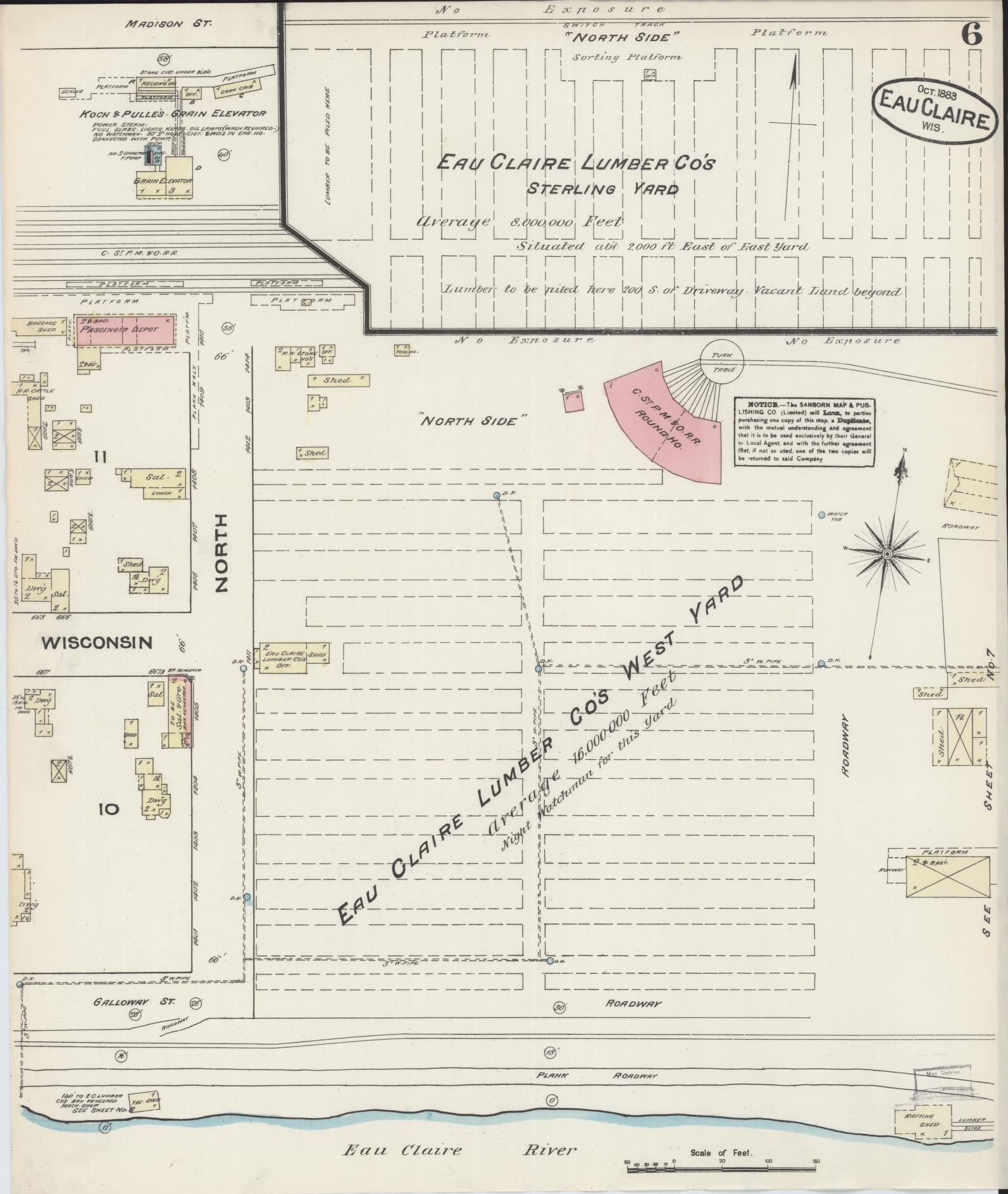 Sanborn Fire Insurance Map from Eau Claire, Eau Claire County, Wisconsin (1883), Sheet #0006 - Complete Map Set gallery image, historic Sanborn map, vintage wall art, Wisconsin Wisconsin