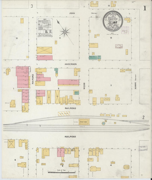 Sanborn Fire Insurance Map from Selma, Johnston County, North Carolina (1905), Sheet #0001 - Complete Map Set gallery image, historic Sanborn map, vintage wall art, North Carolina North Carolina