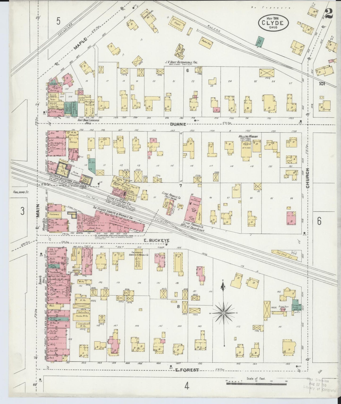 Sanborn Fire Insurance Map from Clyde, Sandusky County, Ohio (1906), Sheet #0002 - Historic Sanborn Fire Insurance Map Print, vintage old map wall art, antique decor, genealogy gift, Ohio Ohio map