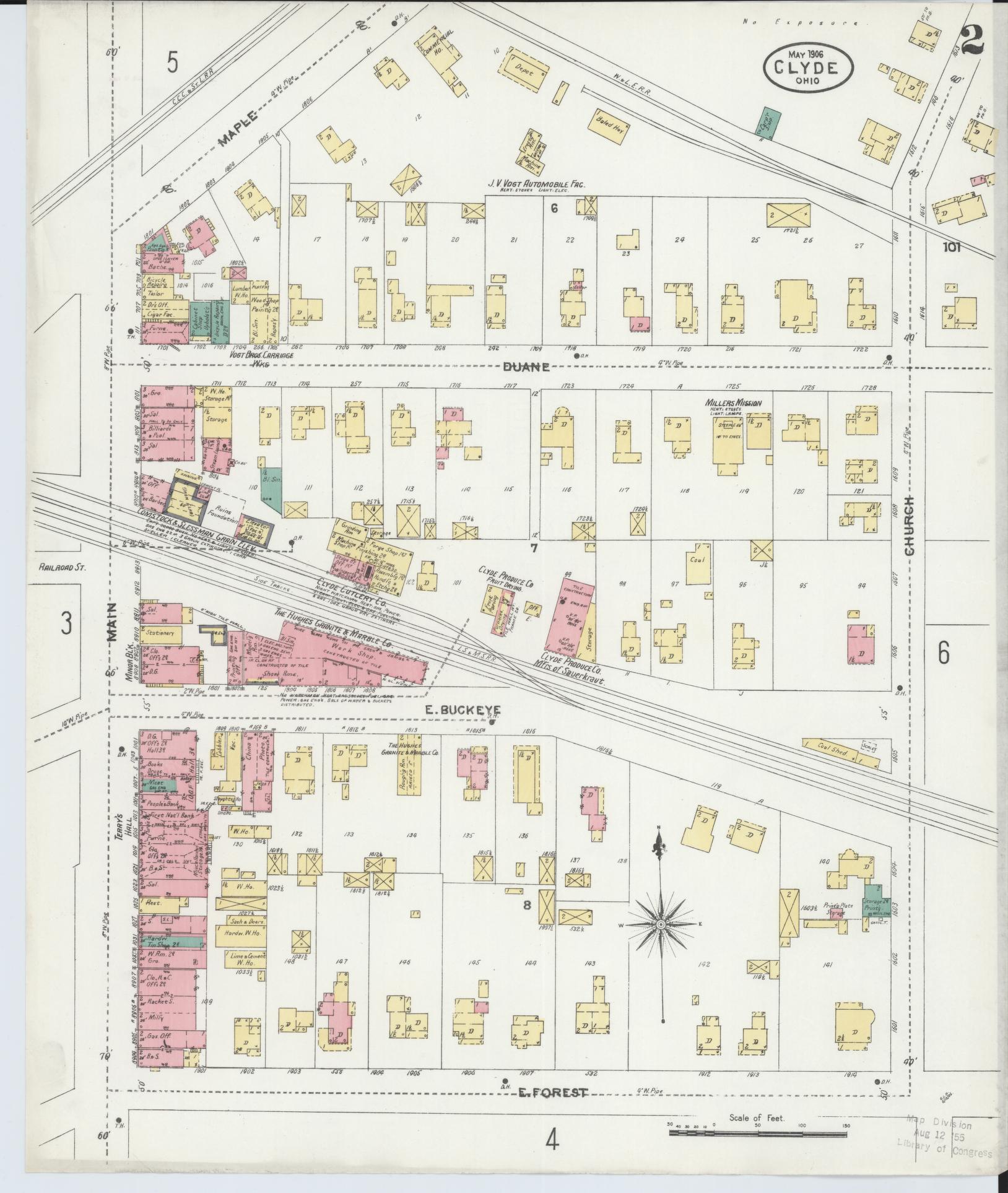 Sanborn Fire Insurance Map from Clyde, Sandusky County, Ohio (1906), Sheet #0002 - Historic Sanborn Fire Insurance Map Print, vintage old map wall art, antique decor, genealogy gift, Ohio Ohio map