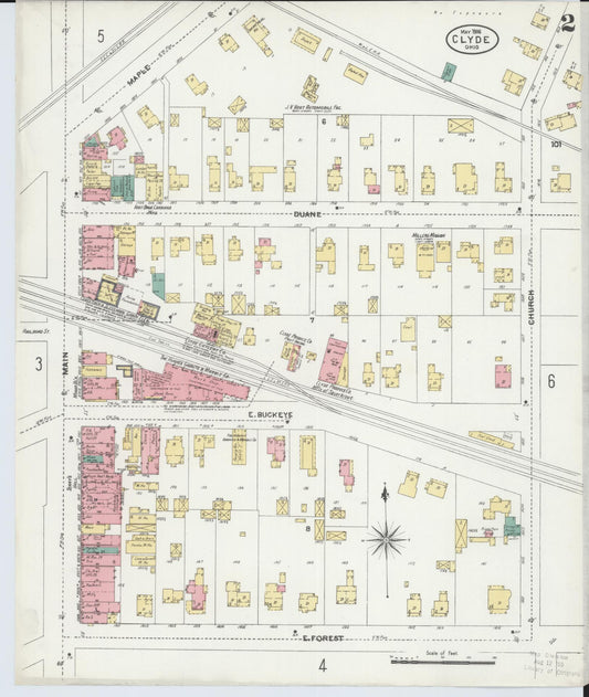Sanborn Fire Insurance Map from Clyde, Sandusky County, Ohio (1906), Sheet #0002 - Historic Sanborn Fire Insurance Map Print, vintage old map wall art, antique decor, genealogy gift, Ohio Ohio map
