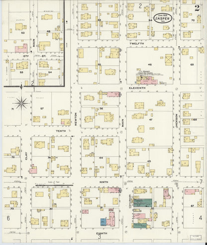 Sanborn Fire Insurance Map from Jasper, Dubois County, Indiana (1909), Sheet #0002 - Historic Sanborn Fire Insurance Map Print, vintage old map wall art, antique decor, genealogy gift, Indiana Indiana map