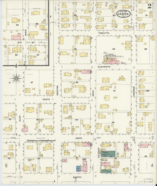 Sanborn Fire Insurance Map from Jasper, Dubois County, Indiana (1909), Sheet #0002 - Historic Sanborn Fire Insurance Map Print, vintage old map wall art, antique decor, genealogy gift, Indiana Indiana map
