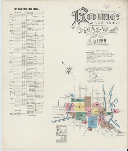 Sanborn Fire Insurance Map from Rome, Oneida County, New York (1888), Sheet #0001 - Historic Sanborn Fire Insurance Map Print, vintage old map wall art, antique decor, genealogy gift, New York New York map
