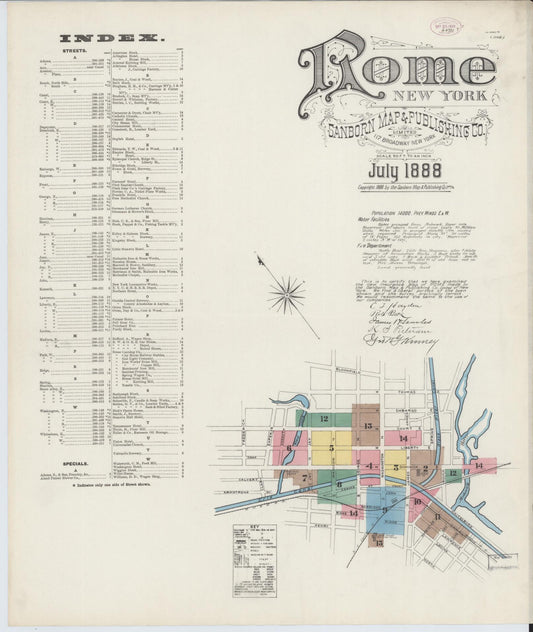 Sanborn Fire Insurance Map from Rome, Oneida County, New York (1888), Sheet #0001 - Historic Sanborn Fire Insurance Map Print, vintage old map wall art, antique decor, genealogy gift, New York New York map