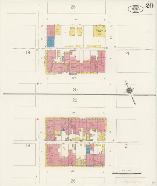 Sanborn Fire Insurance Map from Merced, Merced County, California (1922), Sheet #0020 - Historic Sanborn Fire Insurance Map Print, vintage old map wall art, antique decor, genealogy gift, California California map