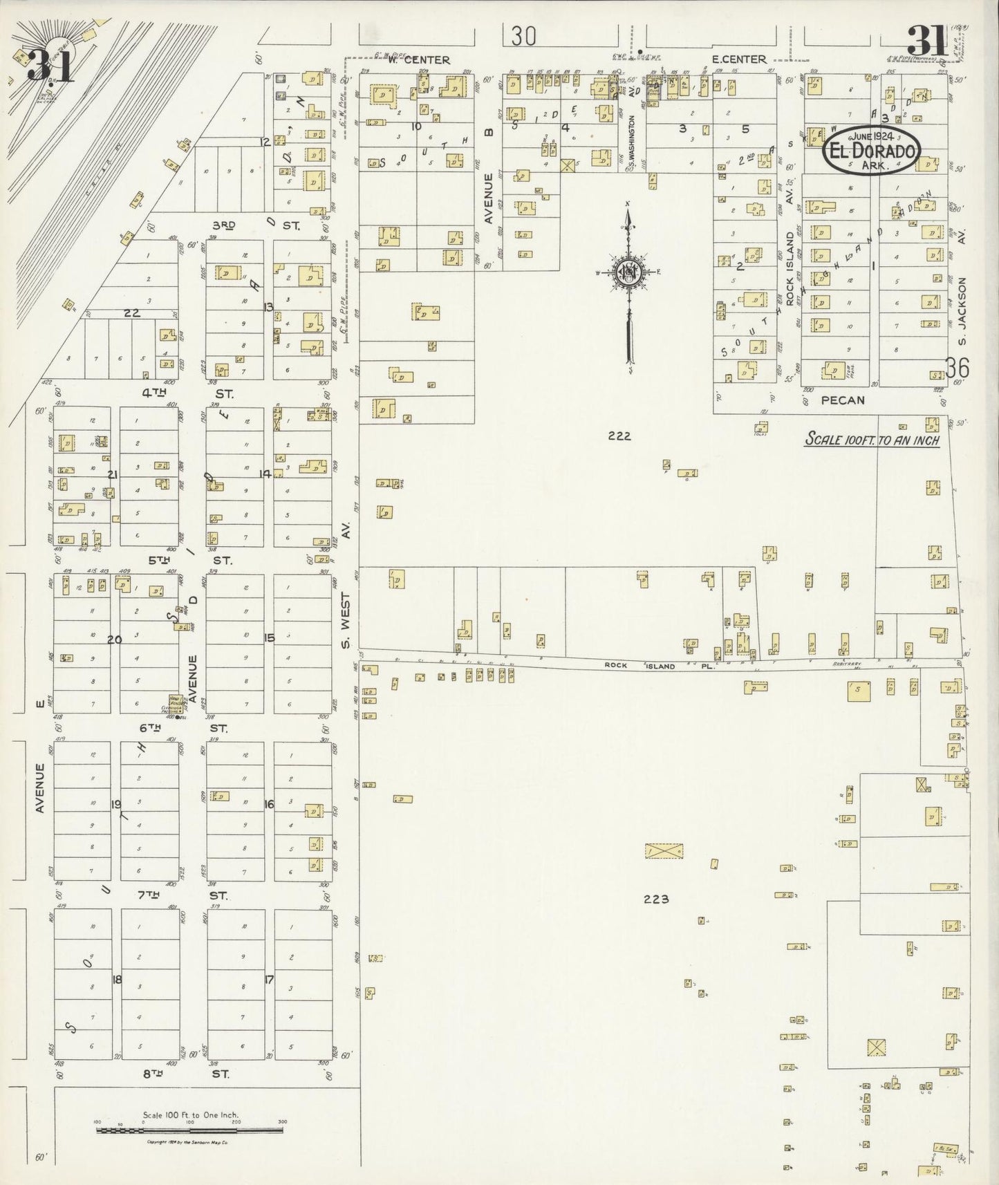 Sanborn Fire Insurance Map from El Dorado, Union County, Arkansas (1924), Sheet #0031 - Complete Map Set gallery image, historic Sanborn map, vintage wall art, Arkansas Arkansas