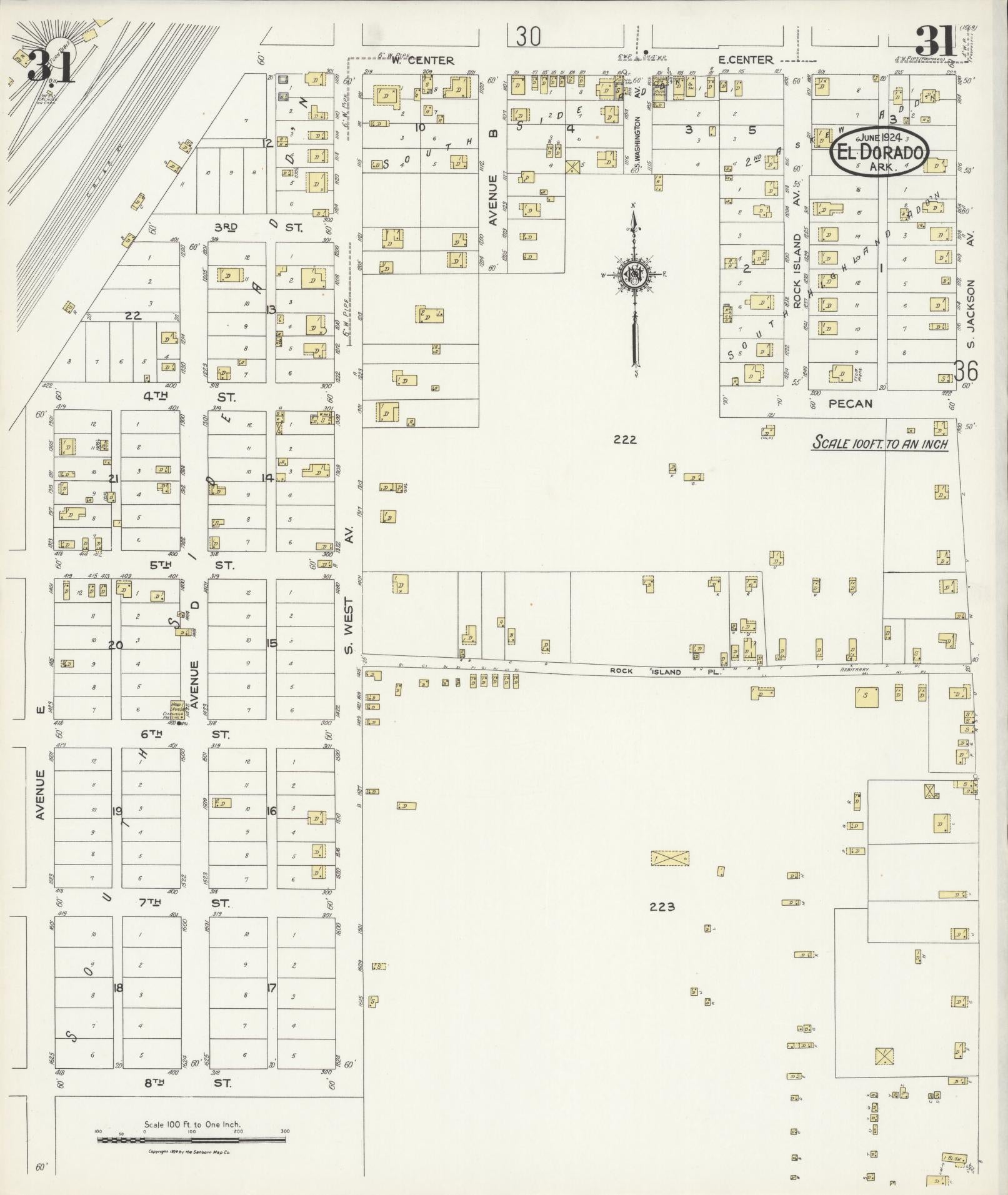 Sanborn Fire Insurance Map from El Dorado, Union County, Arkansas (1924), Sheet #0031 - Complete Map Set gallery image, historic Sanborn map, vintage wall art, Arkansas Arkansas