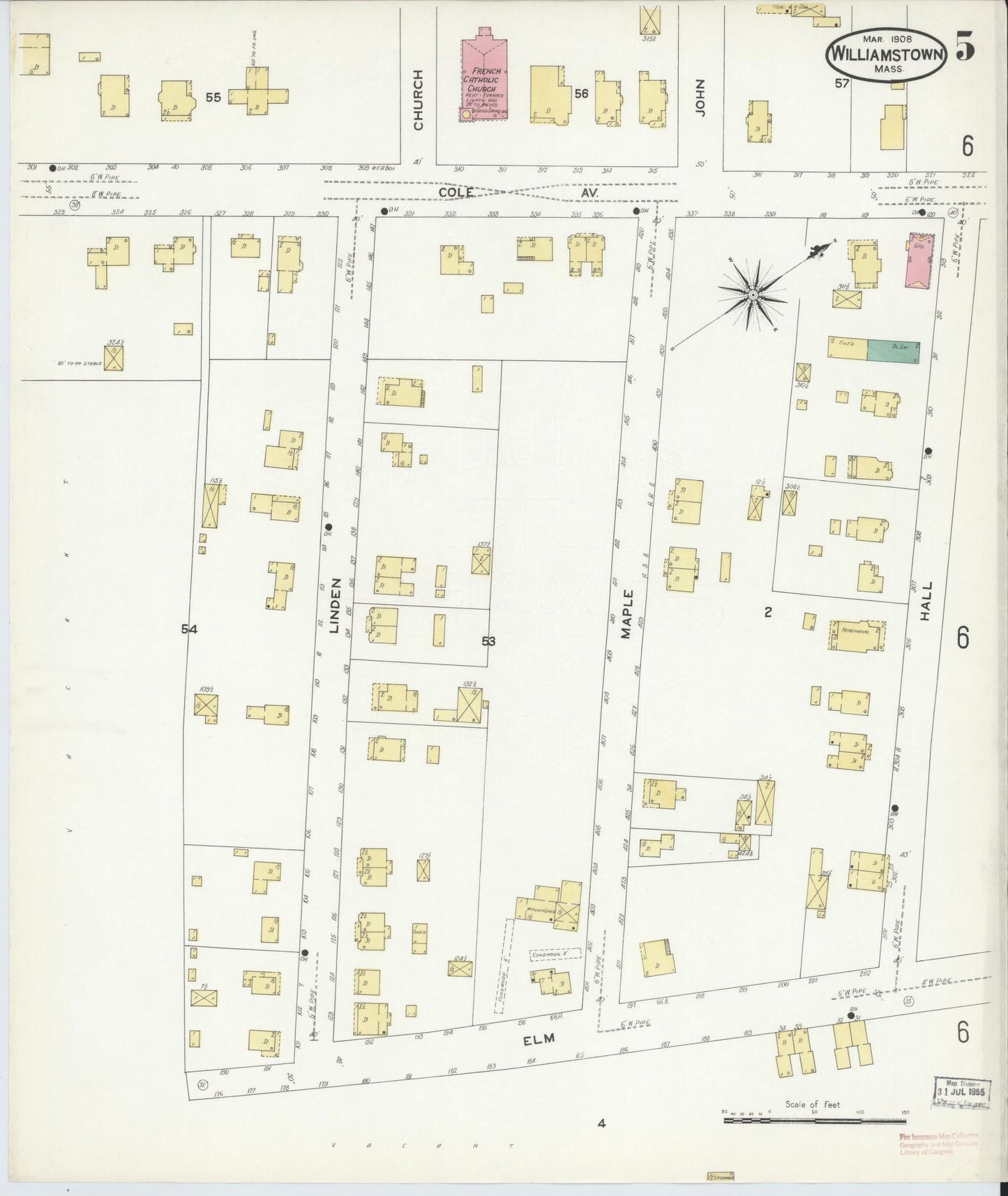 Sanborn Fire Insurance Map from Williamstown, Berkshire County, Massachusetts (1908), Sheet #0005 - Complete Map Set gallery image, historic Sanborn map, vintage wall art, Massachusetts Massachusetts