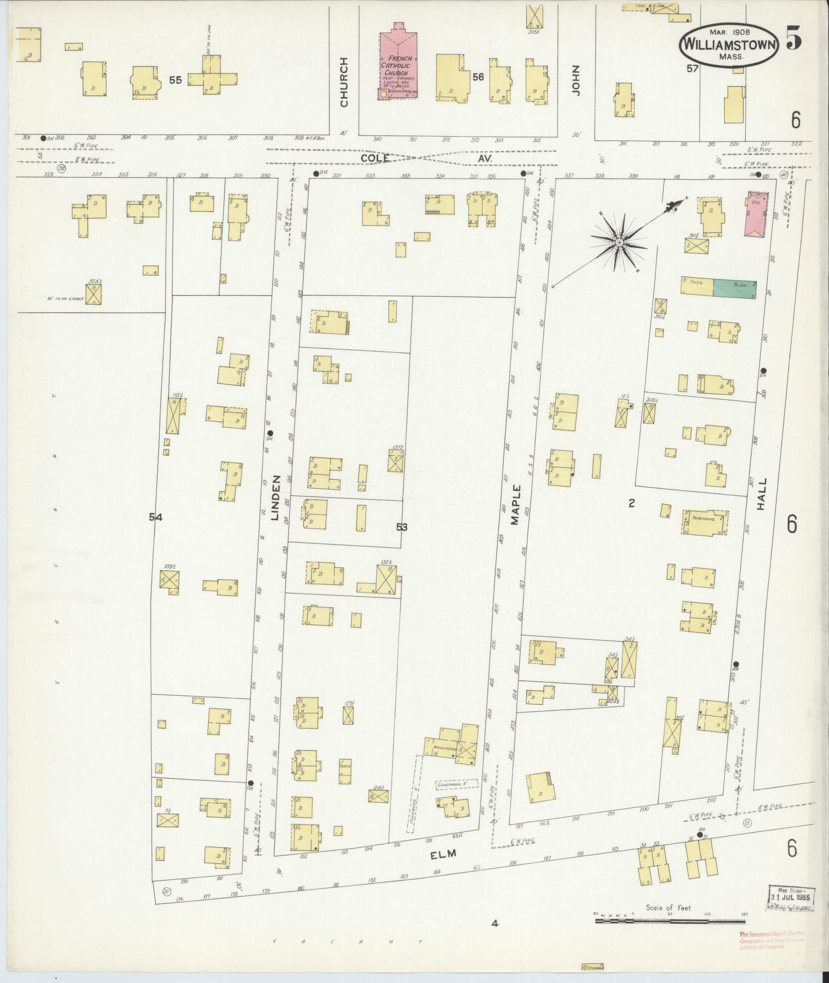 Sanborn Fire Insurance Map from Williamstown, Berkshire County, Massachusetts (1908), Sheet #0005 - Complete Map Set gallery image, historic Sanborn map, vintage wall art, Massachusetts Massachusetts