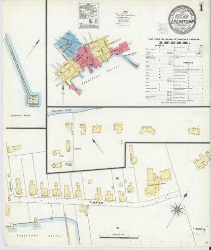 Sanborn Fire Insurance Map from Edgartown, Dukes County, Massachusetts (1904), Sheet #0001 - Complete Map Set gallery image, historic Sanborn map, vintage wall art, Massachusetts Massachusetts