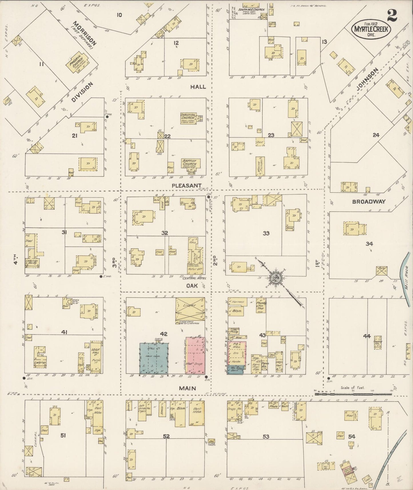 Sanborn Fire Insurance Map from Myrtle Creek, Douglas County, Oregon (1912), Sheet #0002 - Historic Sanborn Fire Insurance Map Print, vintage old map wall art, antique decor, genealogy gift, Oregon Oregon map