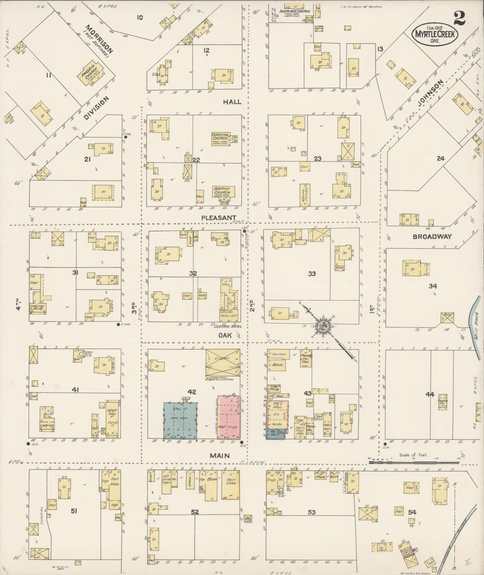 Sanborn Fire Insurance Map from Myrtle Creek, Douglas County, Oregon (1912), Sheet #0002 - Historic Sanborn Fire Insurance Map Print, vintage old map wall art, antique decor, genealogy gift, Oregon Oregon map
