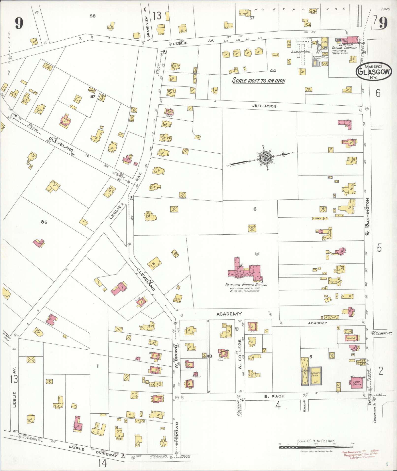 Sanborn Fire Insurance Map from Glasgow, Barren County, Kentucky (1923), Sheet #0009 - Historic Sanborn Fire Insurance Map Print, vintage old map wall art, antique decor, genealogy gift, Kentucky Kentucky map