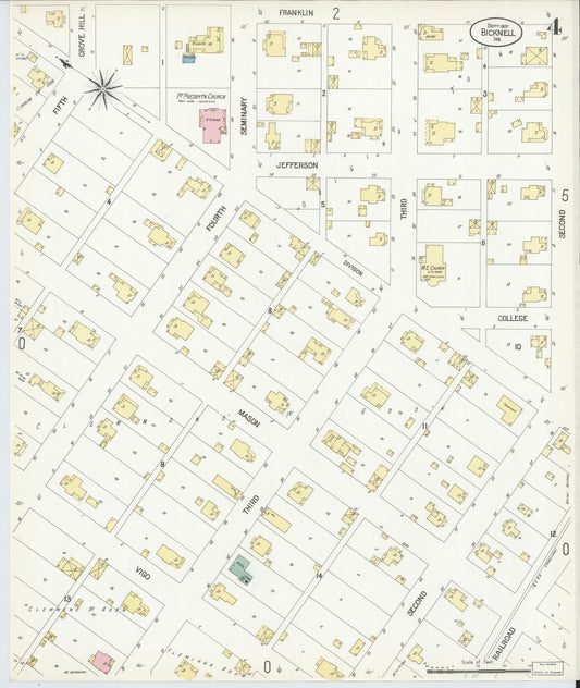Sanborn Fire Insurance Map from Bicknell, Knox County, Indiana (1907), Sheet #0004 - Historic Sanborn Fire Insurance Map Print, vintage old map wall art, antique decor, genealogy gift, Indiana Indiana map
