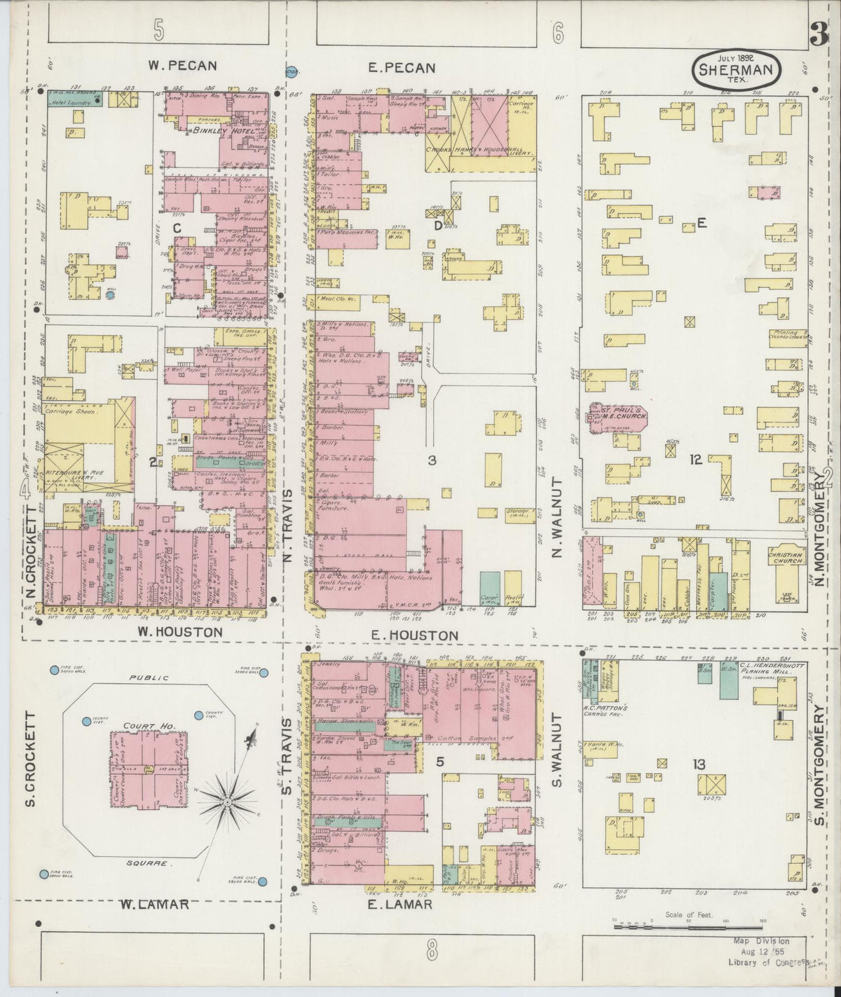 Sanborn Fire Insurance Map from Sherman, Grayson County, Texas (1892), Sheet #0003 - Complete Map Set gallery image, historic Sanborn map, vintage wall art, Texas Texas