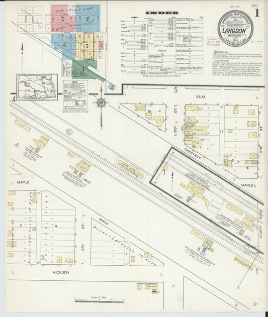 Sanborn Fire Insurance Map from Langdon, Cavalier County, North Dakota (1914), Sheet #0001 - Historic Sanborn Fire Insurance Map Print, vintage old map wall art, antique decor, genealogy gift, North Dakota North Dakota map