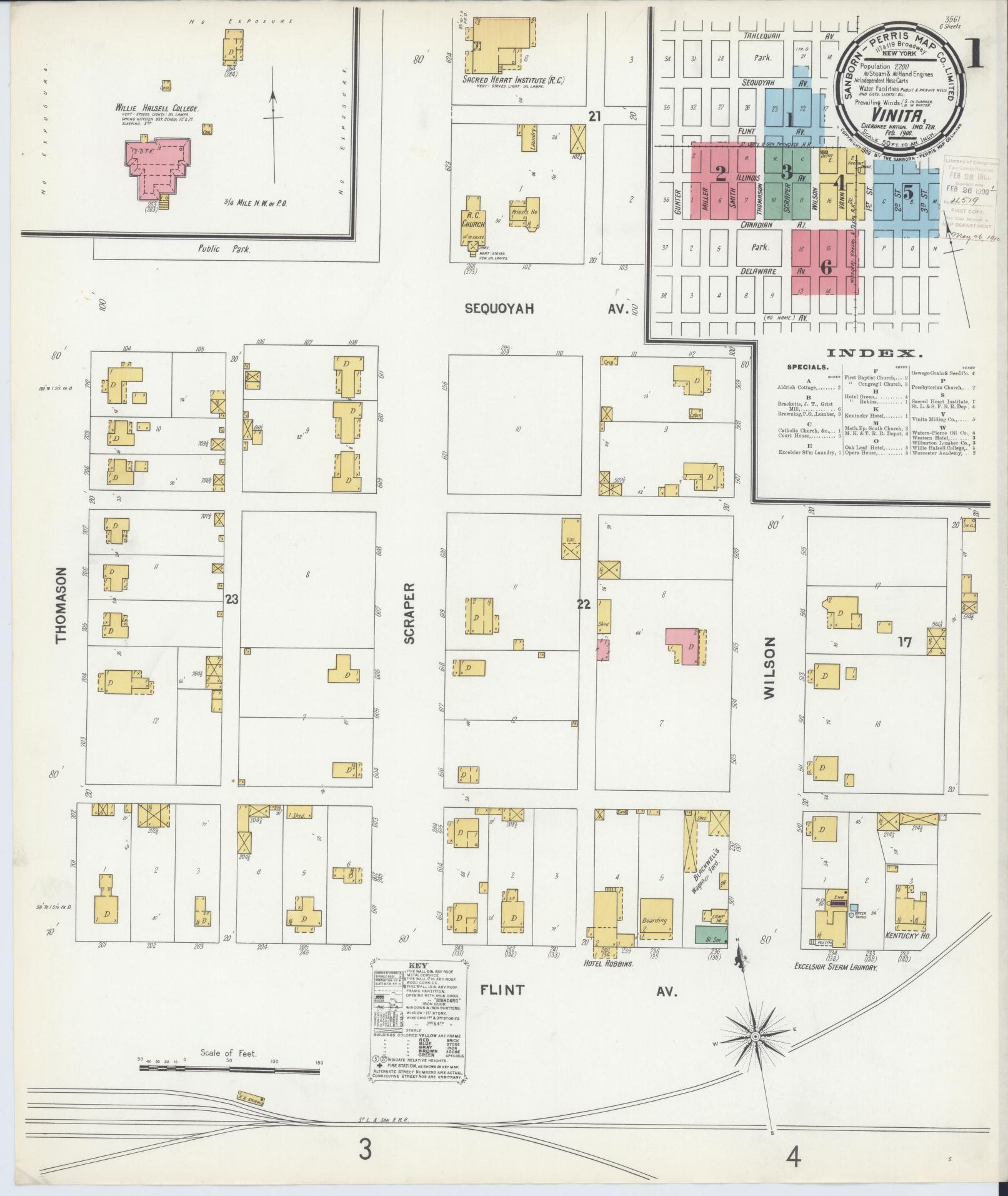 Sanborn Fire Insurance Map from Vinita, Craig County, Oklahoma (1900), Sheet #0001 - Historic Sanborn Fire Insurance Map Print, vintage old map wall art, antique decor, genealogy gift, Oklahoma Oklahoma map