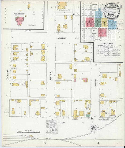 Sanborn Fire Insurance Map from Vinita, Craig County, Oklahoma (1900), Sheet #0001 - Historic Sanborn Fire Insurance Map Print, vintage old map wall art, antique decor, genealogy gift, Oklahoma Oklahoma map