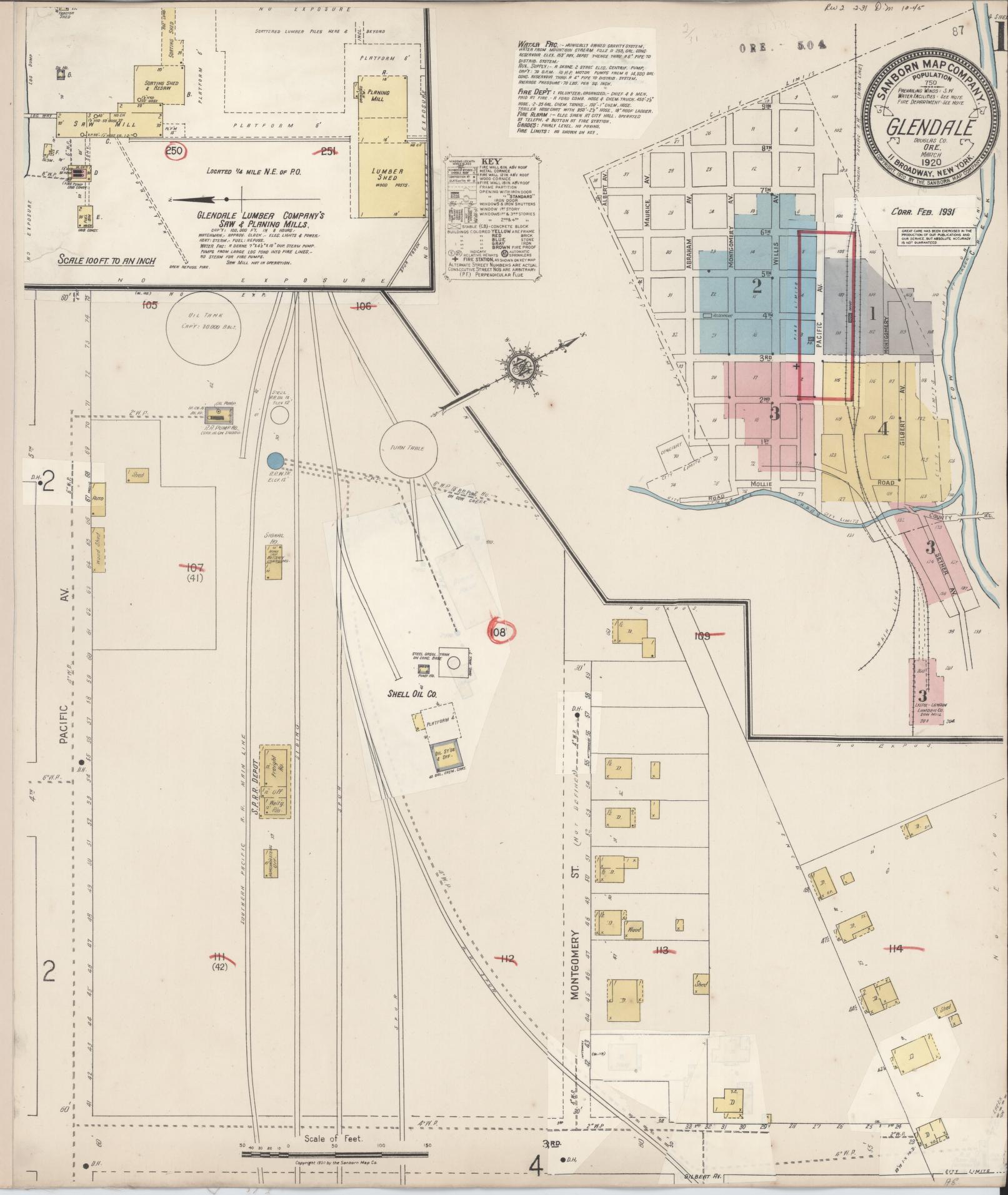 Sanborn Fire Insurance Map from Glendale, Douglas County, Oregon (1931), Sheet #0001 - Historic Sanborn Fire Insurance Map Print, vintage old map wall art, antique decor, genealogy gift, Oregon Oregon map
