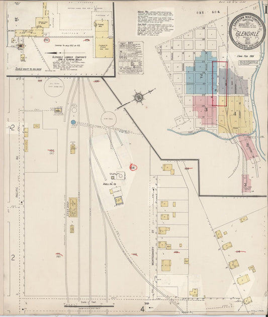 Sanborn Fire Insurance Map from Glendale, Douglas County, Oregon (1931), Sheet #0001 - Historic Sanborn Fire Insurance Map Print, vintage old map wall art, antique decor, genealogy gift, Oregon Oregon map