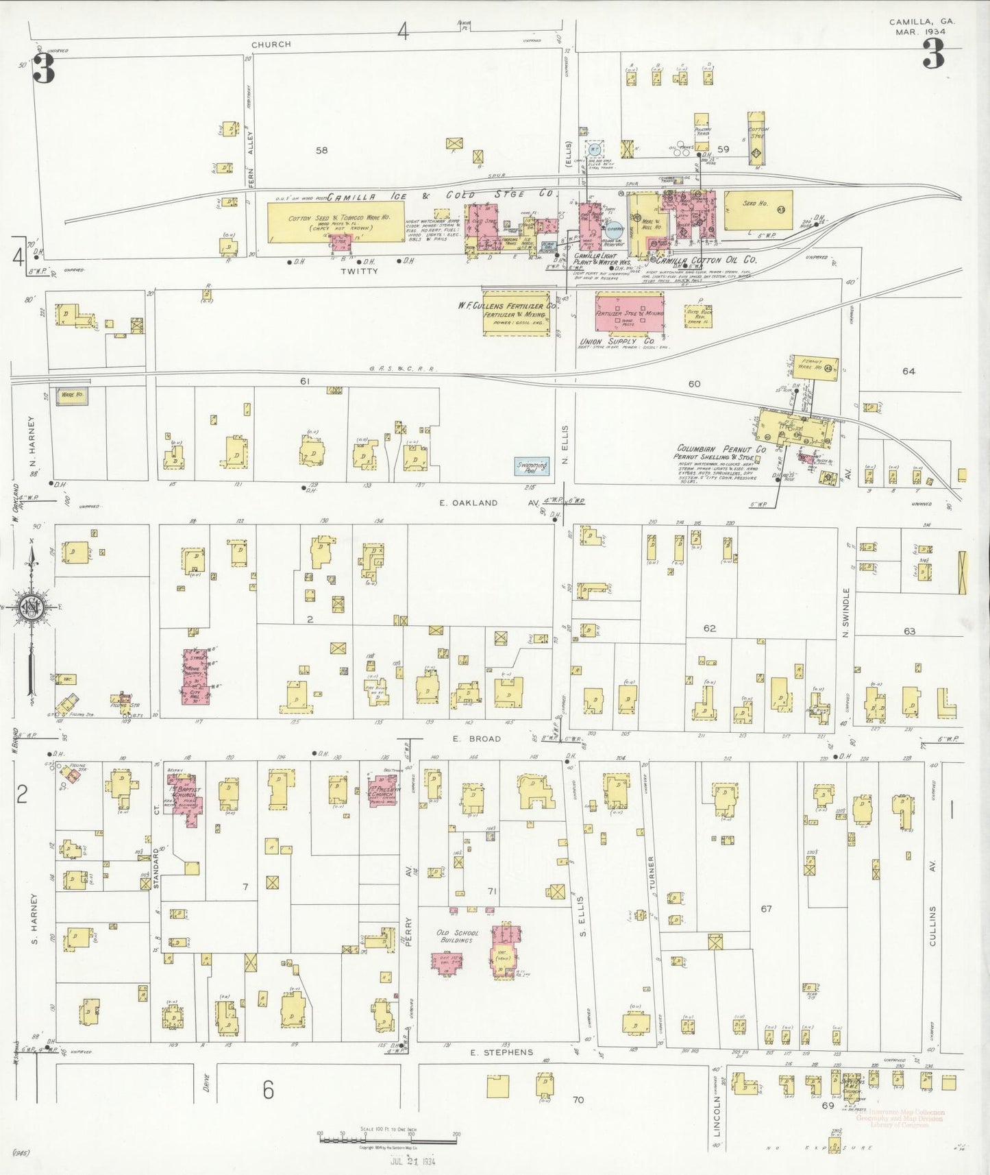 Sanborn Fire Insurance Map from Camilla, Mitchell County, Georgia (1934), Sheet #0003 - Complete Map Set gallery image, historic Sanborn map, vintage wall art, Georgia Georgia
