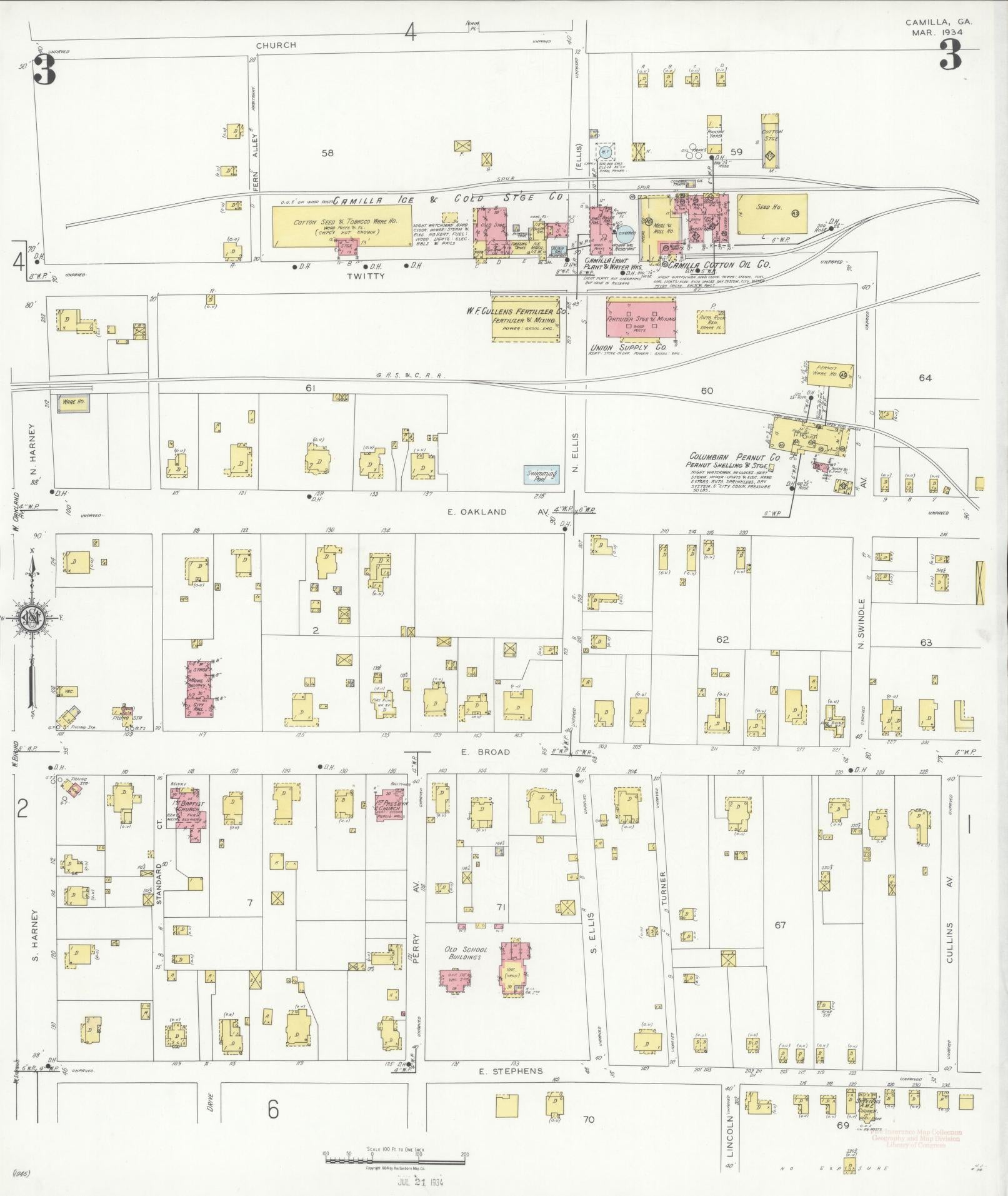 Sanborn Fire Insurance Map from Camilla, Mitchell County, Georgia (1934), Sheet #0003 - Complete Map Set gallery image, historic Sanborn map, vintage wall art, Georgia Georgia