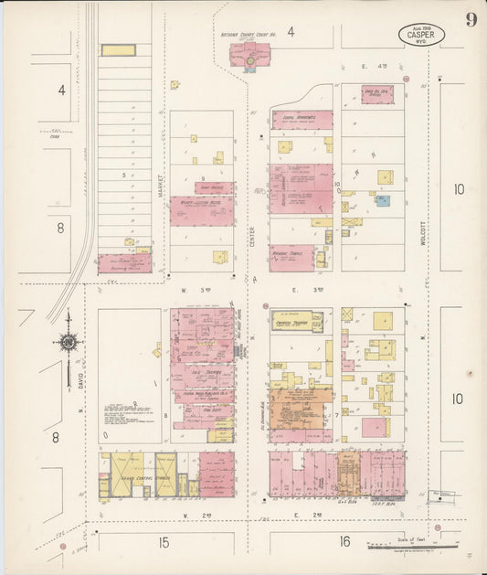 Sanborn Fire Insurance Map from Casper, Natrona County, Wyoming (1918), Sheet #0009 - Historic Sanborn Fire Insurance Map Print, vintage old map wall art, antique decor, genealogy gift, Wyoming Wyoming map