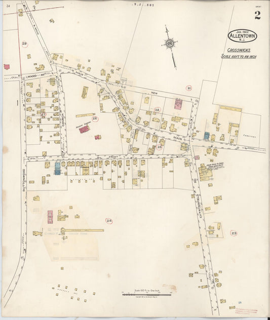 Sanborn Fire Insurance Map from Allentown, Monmouth County, New Jersey (1940), Sheet #0002 - Historic Sanborn Fire Insurance Map Print, vintage old map wall art, antique decor, genealogy gift, New Jersey New Jersey map