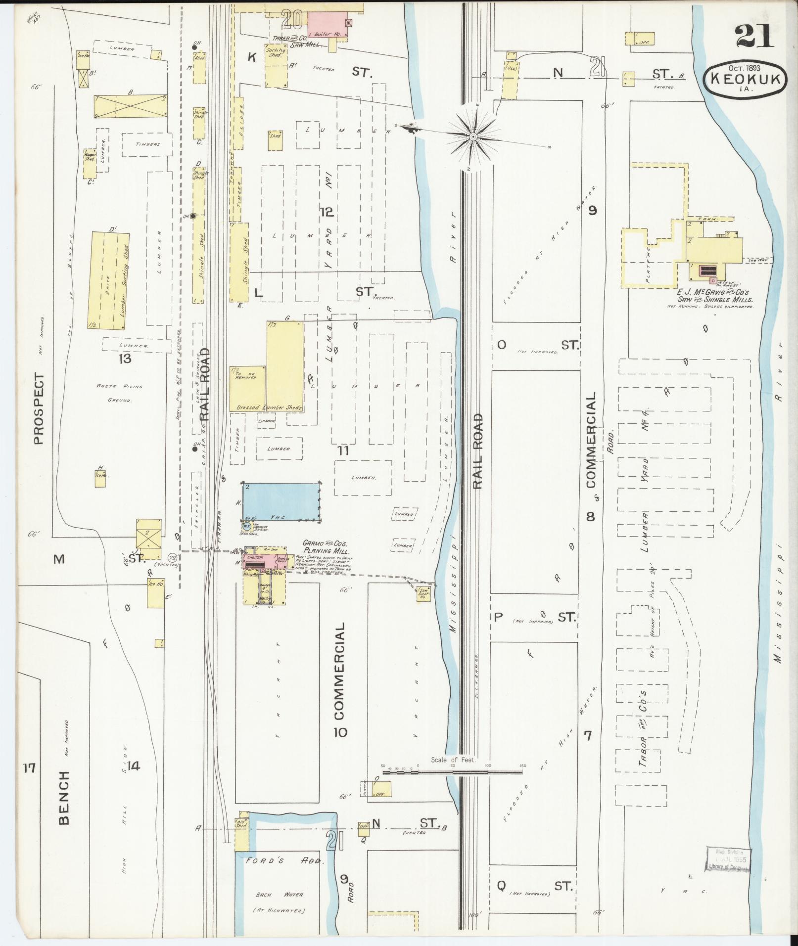 Sanborn Fire Insurance Map from Keokuk, Lee County, Iowa (1893), Sheet #0021 - Historic Sanborn Fire Insurance Map Print, vintage old map wall art