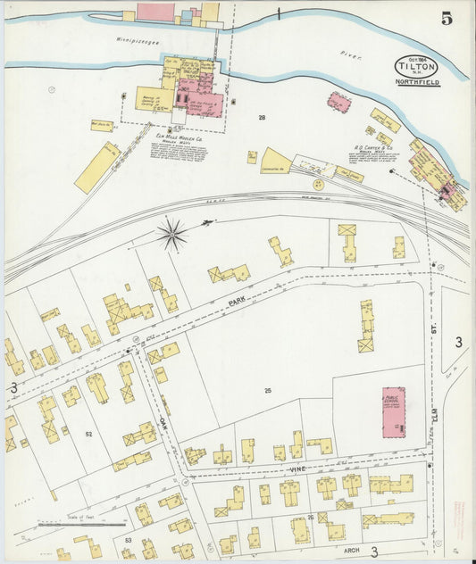 Sanborn Fire Insurance Map from Tilton, Belknap County, New Hampshire (1904), Sheet #0005 - Historic Sanborn Fire Insurance Map Print, vintage old map wall art, antique decor, genealogy gift, New Hampshire New Hampshire map