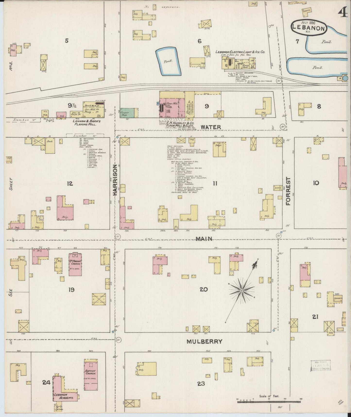 Sanborn Fire Insurance Map from Lebanon, Marion County, Kentucky (1890), Sheet #0004 - Complete Map Set gallery image, historic Sanborn map, vintage wall art, Kentucky Kentucky