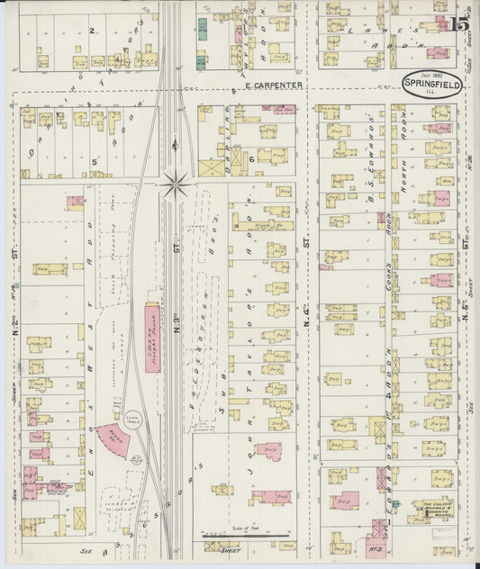 Sanborn Fire Insurance Map from Springfield, Sangamon County, Illinois (1890), Sheet #0015 - Historic Sanborn Fire Insurance Map Print, vintage old map wall art, antique decor, genealogy gift, Illinois Illinois map
