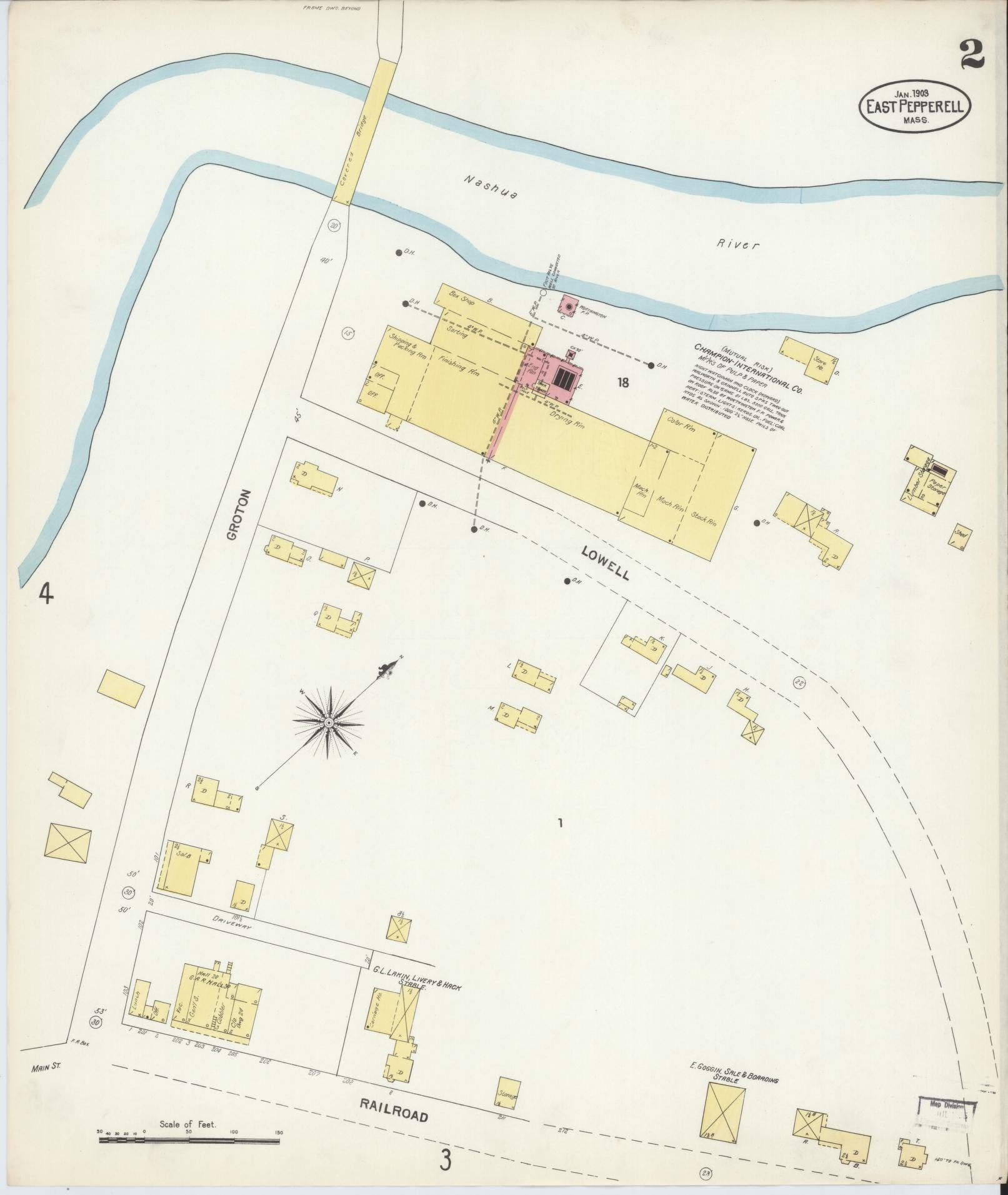 Sanborn Fire Insurance Map from East Pepperell, Middlesex County, Massachusetts (1903), Sheet #0002 - Historic Sanborn Fire Insurance Map Print, vintage old map wall art, antique decor, genealogy gift, Massachusetts Massachusetts map