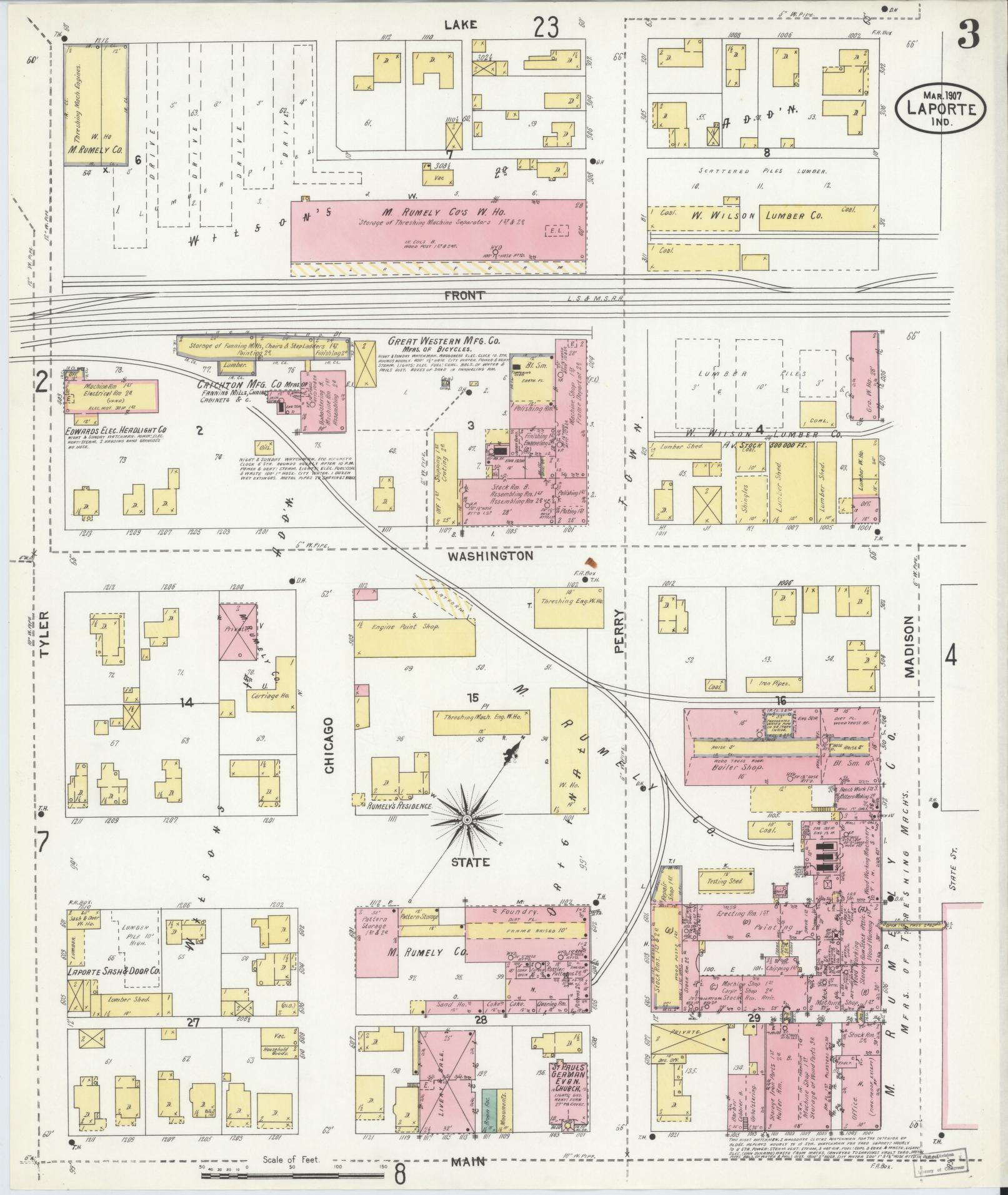 Sanborn Fire Insurance Map from La Porte, La Porte County, Indiana (1907), Sheet #0003 - Complete Map Set gallery image, historic Sanborn map, vintage wall art, Indiana Indiana