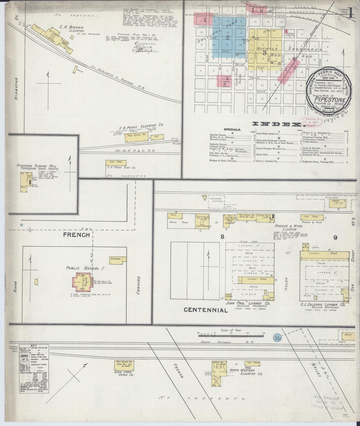 Sanborn Fire Insurance Map from Pipestone, Pipestone County, Minnesota (1892), Sheet #0001 - Complete Map Set gallery image, historic Sanborn map, vintage wall art, Minnesota Minnesota
