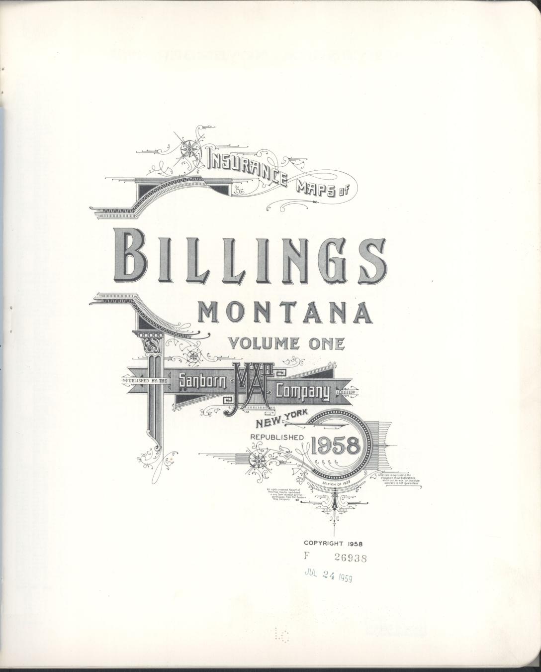 Sanborn Fire Insurance Map from Billings, Yellowstone County, Montana (1958), Sheet #0001 - Complete Map Set gallery image, historic Sanborn map, vintage wall art, Montana Montana