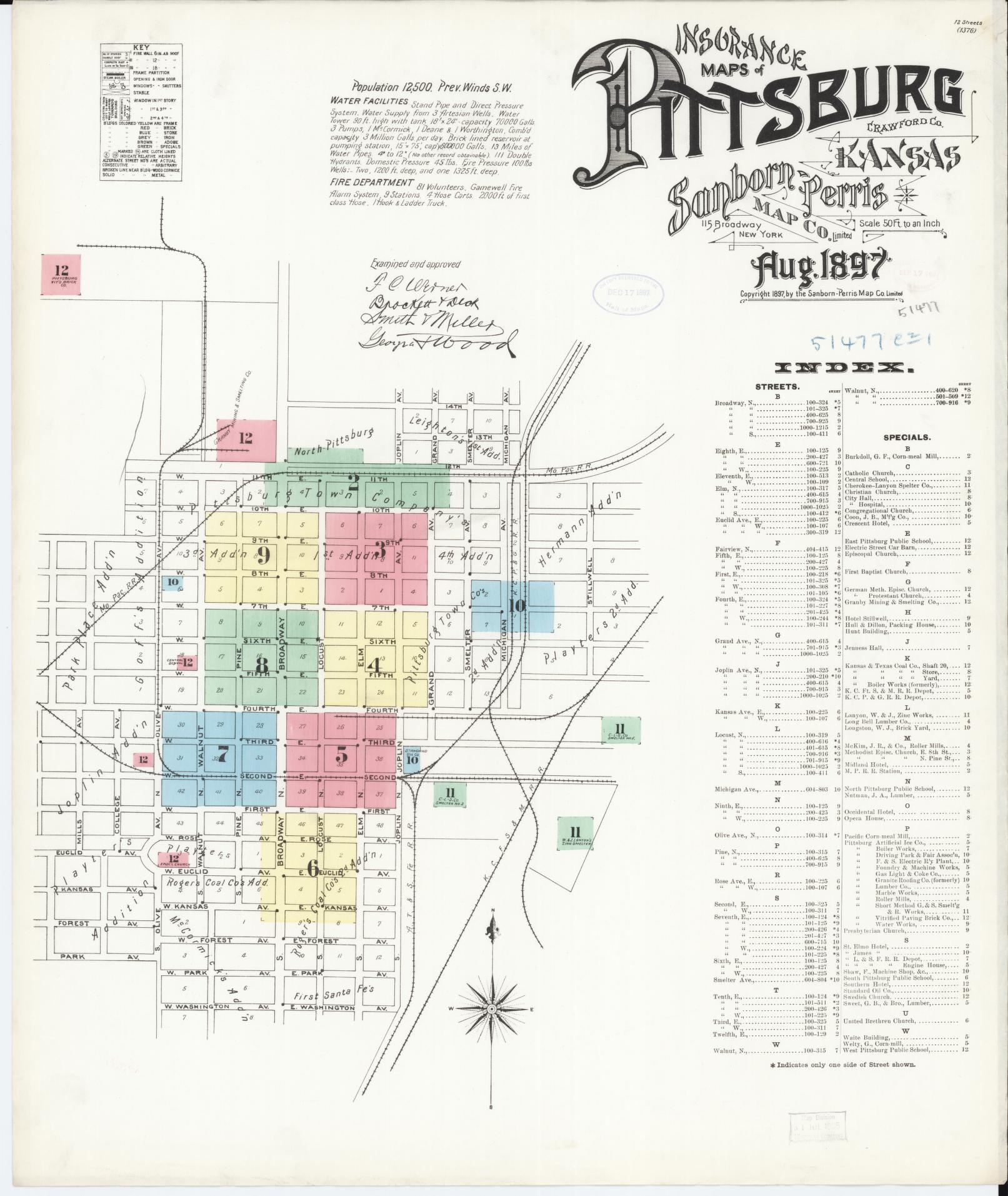 Sanborn Fire Insurance Map from Pittsburg, Crawford County, Kansas (1897), Sheet #0001 - Complete Map Set gallery image, historic Sanborn map, vintage wall art, Kansas Kansas