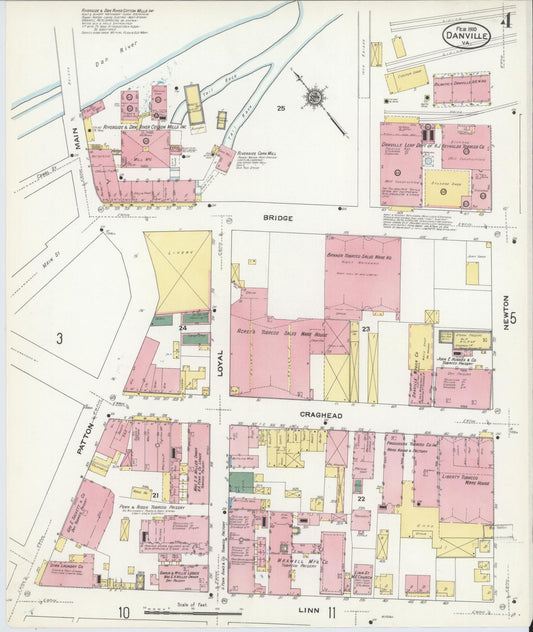 Sanborn Fire Insurance Map from Danville, Independent Cities, Virginia (1910), Sheet #0004 - Historic Sanborn Fire Insurance Map Print, vintage old map wall art, antique decor, genealogy gift, Virginia Virginia map