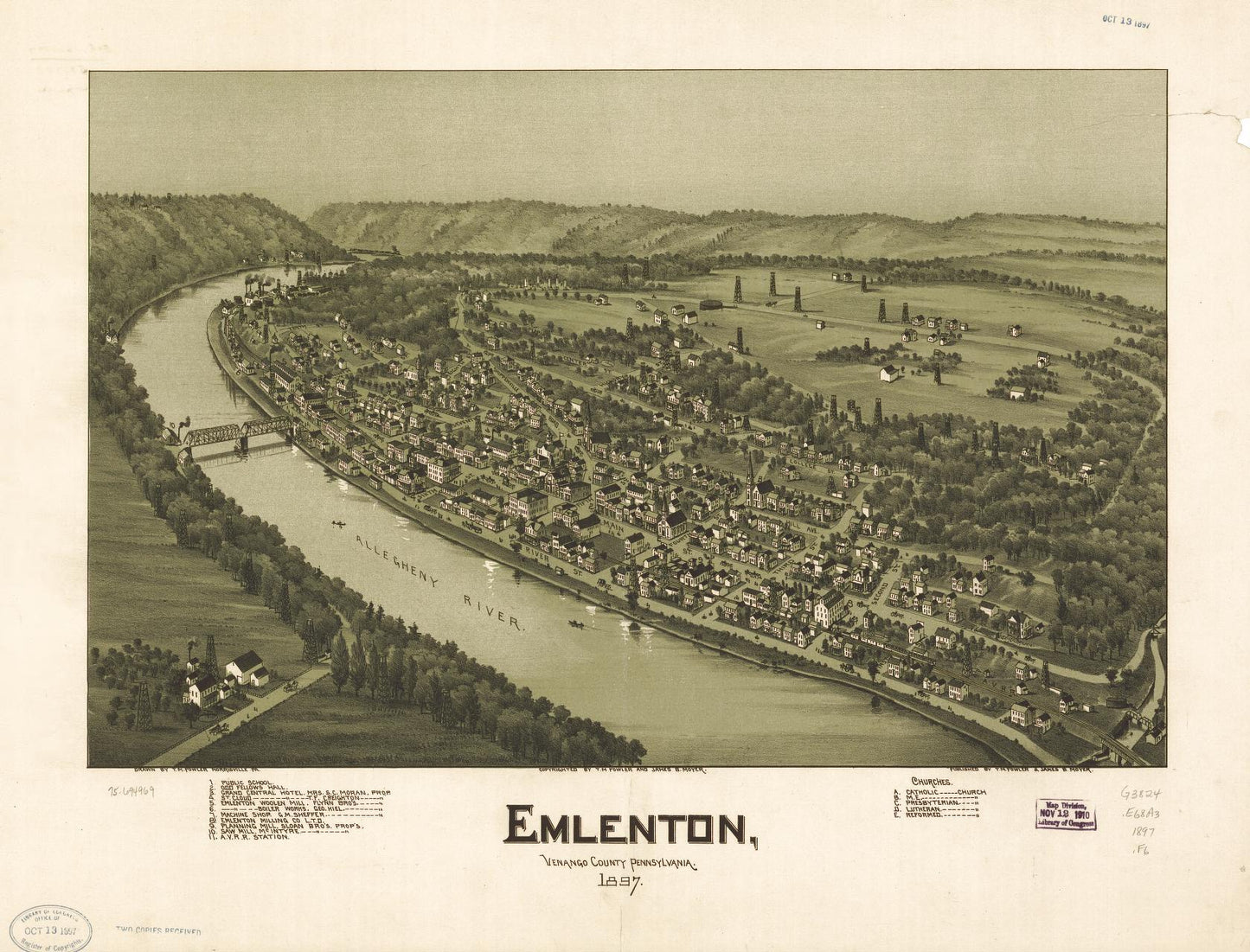 Emlenton, Venango County, Pennsylvania 1897. (1897) – Historic Bird’s-Eye View Panorama Print