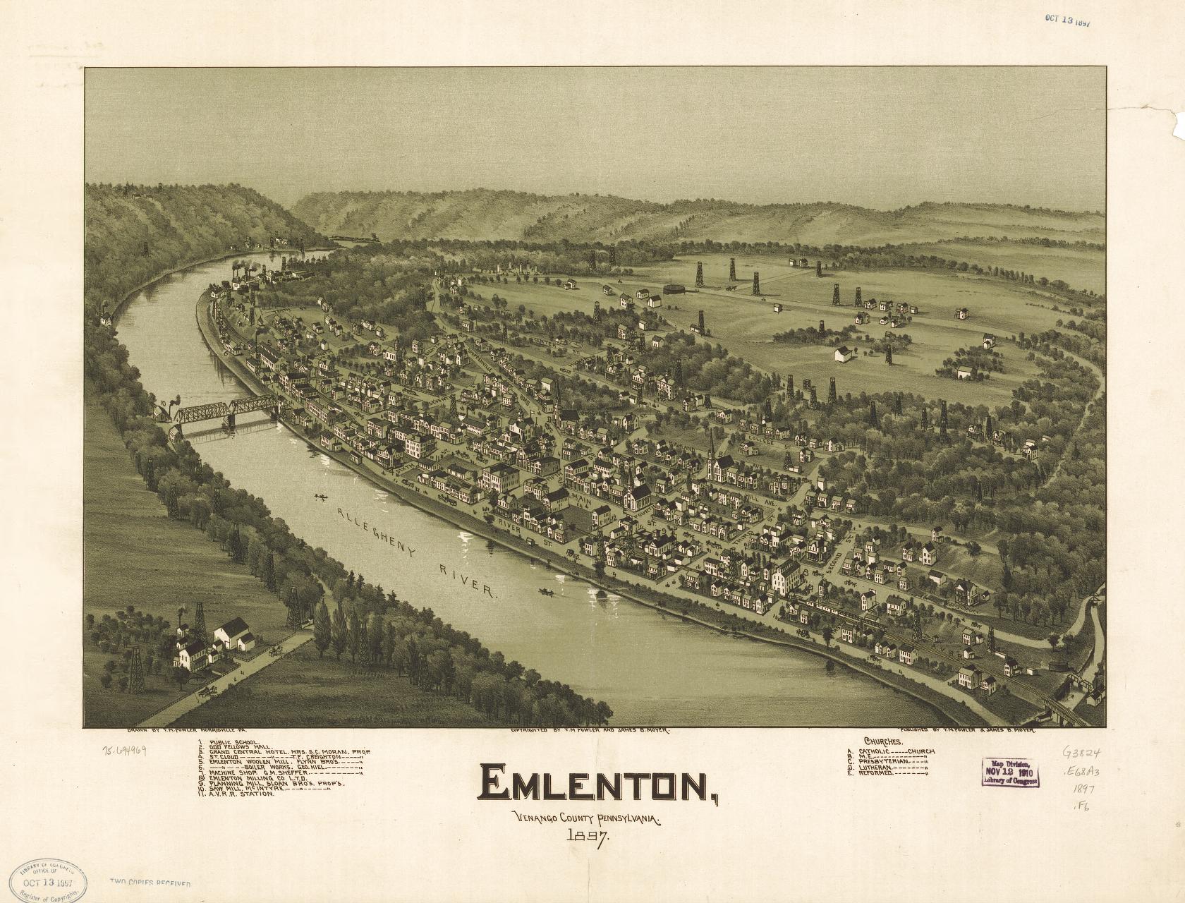 Emlenton, Venango County, Pennsylvania 1897. (1897) – Historic Bird’s-Eye View Panorama Print